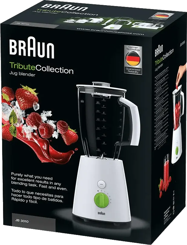 Braun electric blender, 800 watts, 2 litres, white, JB3010 (with Raya warranty)
