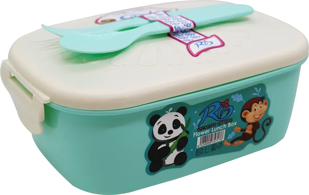 لانش بوكس فلاور من البلاستيك مع أدوات طعام - تركواز