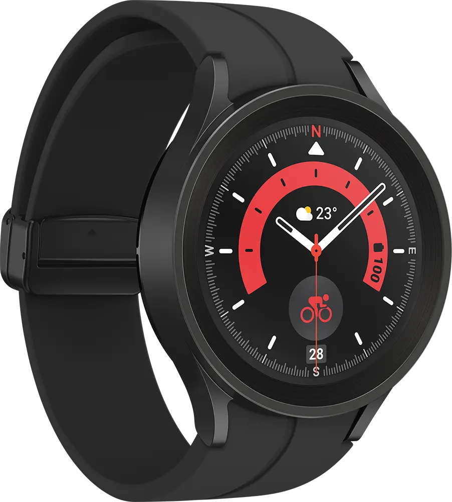 ساعة سامسونج جالكسي واتش 5 برو الذكية، مقاس 45 مم، بلوتوث، شاشة لمس 1.4 بوصة، مقاومة للماء، لون أسود تيتانيوم