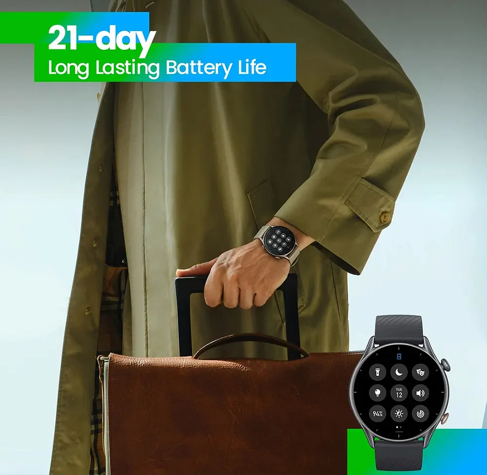 ساعة امازفيت GTR 3 الذكية ،شاشة 1.39 بوصة تعمل باللمس، مقاومه للماء ،بطارية 450 مللي أمبير،أسود،A1971
