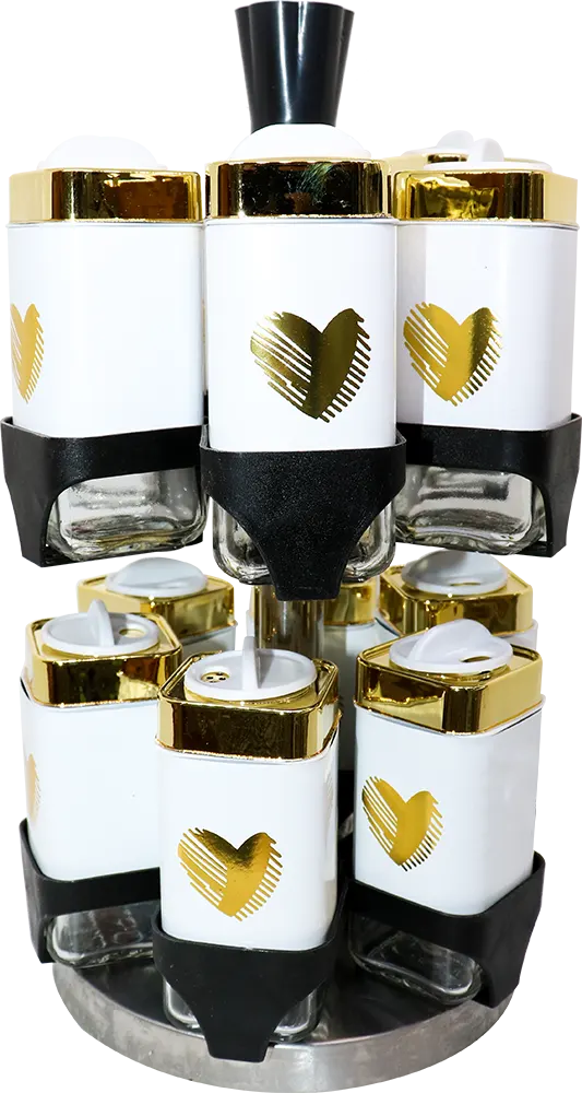 طقم توابل 12 قطعة مربع دورين ،شكل قلب  - أبيض