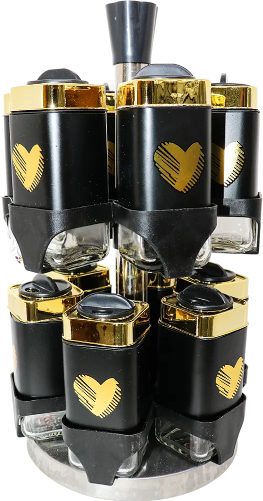 طقم توابل 12 قطعة مربع دورين ،شكل قلب - أسود