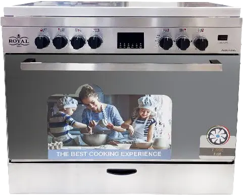 بوتجاز رويال بروفيشينال 60*90 سم، 5 شعلة، أمان كامل، 2 مروحة،  حوامل أواني زهر، ستانلس ستيل، فضي