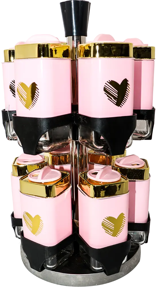 طقم توابل 12 قطعة مربع دورين ،شكل قلب - بينك