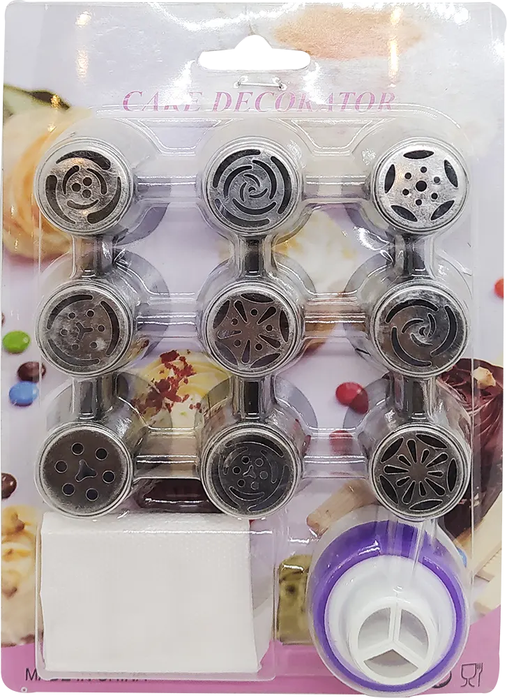 كيس كريمة شفاف بلابل استانلس 10 قطعة