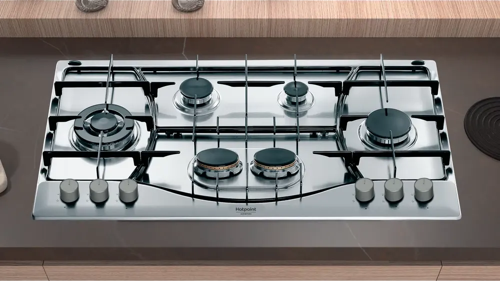 Built-In Gas Hob, 90 Cm, 6 Burners, Full Safety, Enameled Holders, Stainless Steel, Silver, PHN 962 TS-IX-A