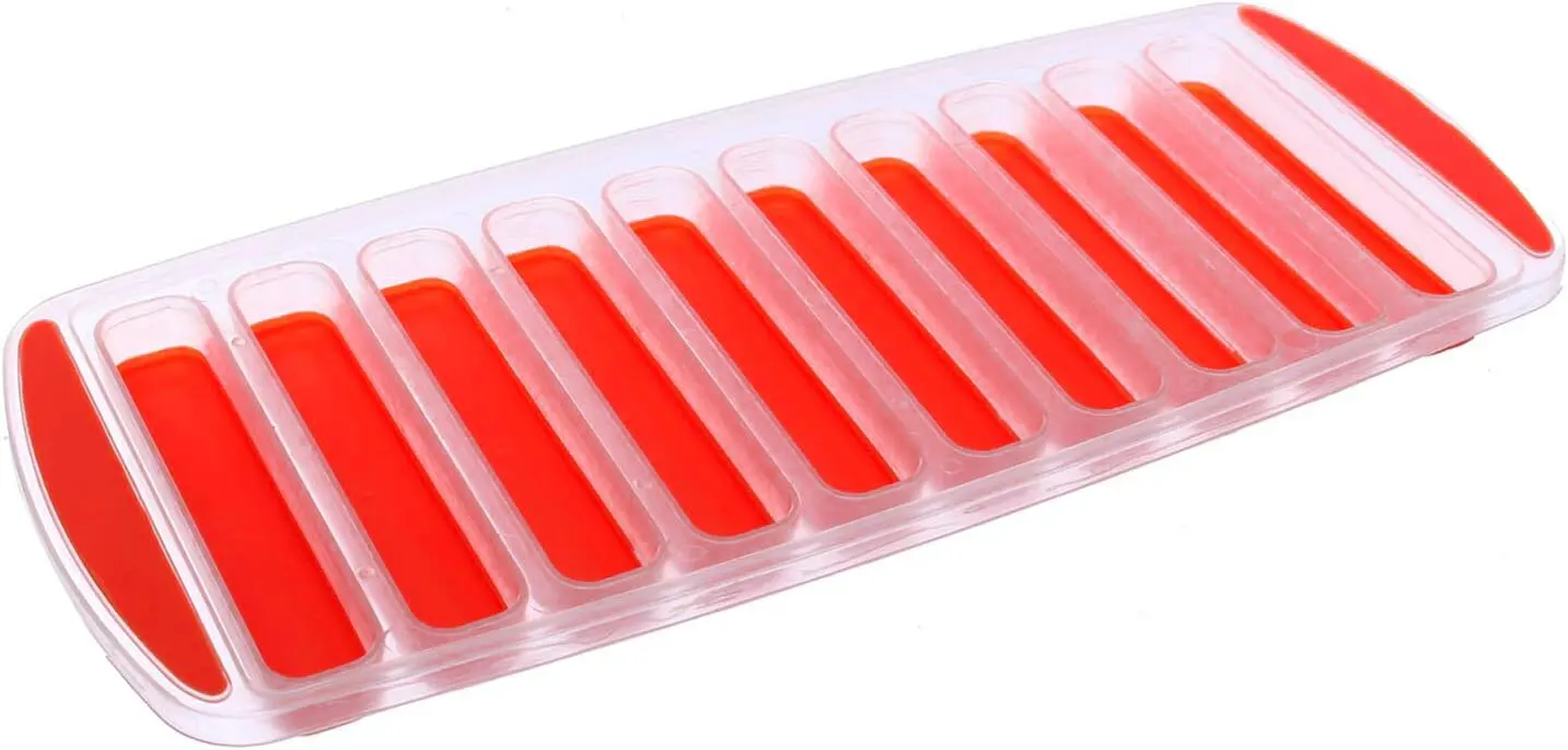 Silicone ice cube mold with plastic body - transparent red