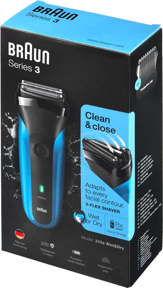 Braun Series 3 Rechargeable Shaver, Wet& Dry , Blue, 310BT
