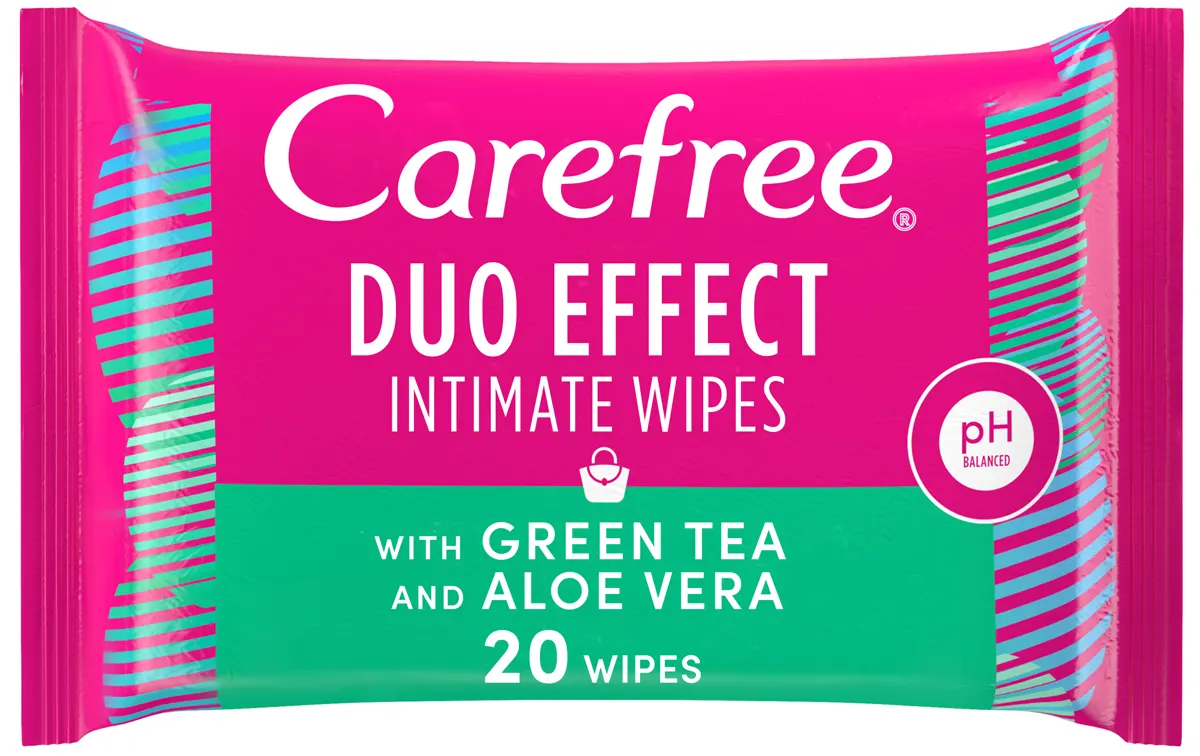 Carefree Intimate Wet Wipes with Green Tea and Aloe Vera, 20 Wipes