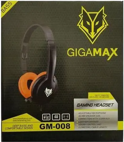 سماعة رأس  جيجا ماكس GM008 للألعاب، ميكروفون، 2 جاك، اسود واحمر