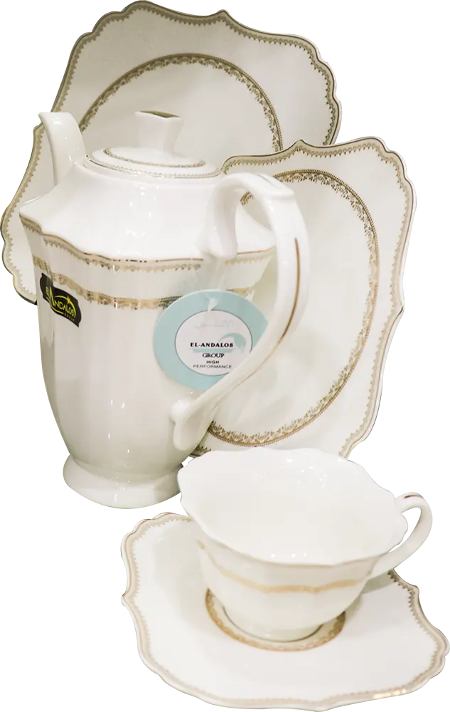 طقم سفرة شكل ثماني من الأندلس ،62 قطعة ، مدهب x أبيض