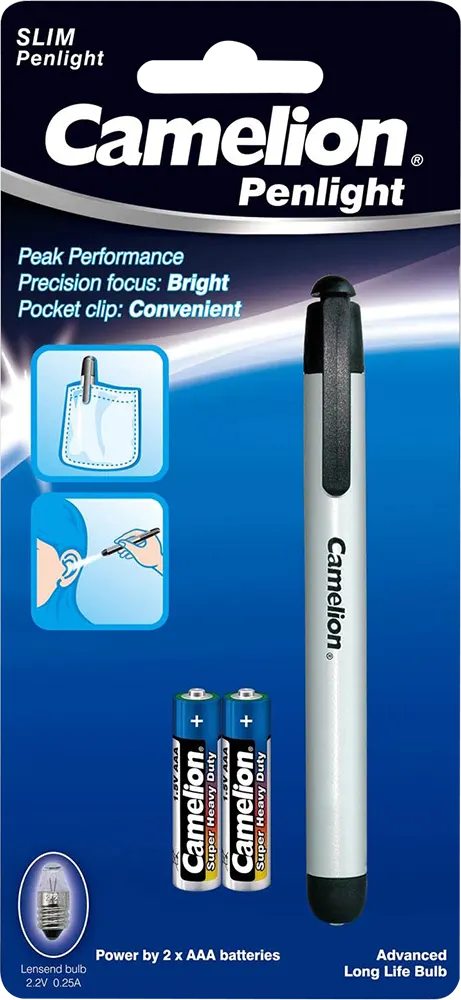 Camelion LED Pen Flashlight, Aluminum, 0.25A, Silver, DL2AAASL