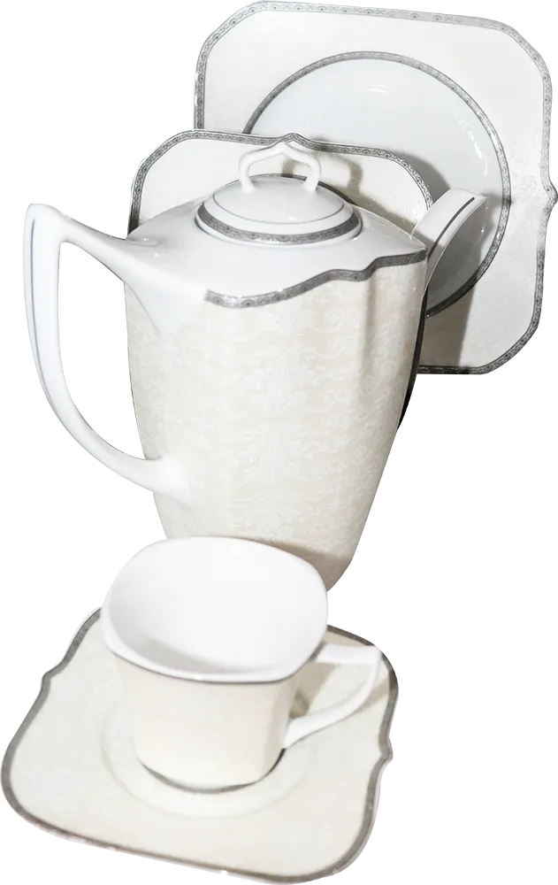 طقم سفرة صيني من الاندلس ،62 قطعة ، أبيضx سيلفر