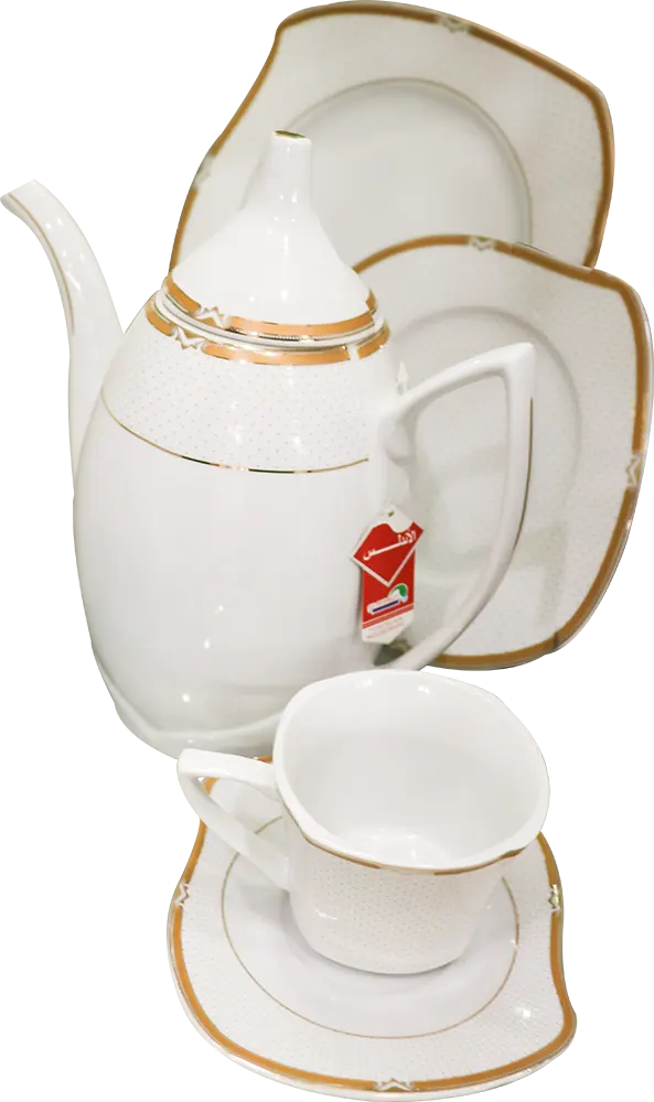 طقم صيني من الاندلس، 62 قطعة ، أبيض بإطار ذهبي