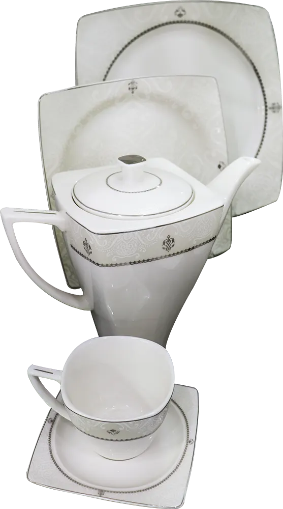 طقم سفرة  اوكسفورد صيني من لامايا ،62 قطعة ، أبيضx سيلفر