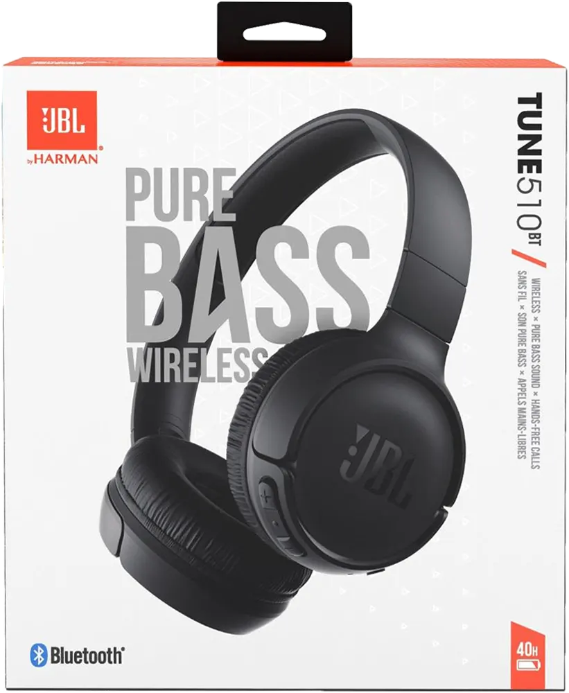 JBL Wireless gaming Headphone, Bluetooth, Built-in Microphone, Pure Bass, Black, 510BT