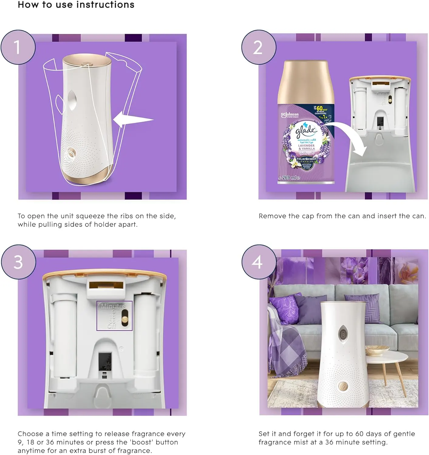 Glade Air Freshener Refill, Vanilla and Lavender Scent, 269 ml