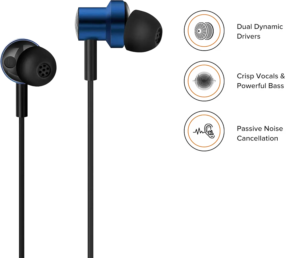 سماعة اذن سلكية شاومي، ميكروفون، واجهة Type-c 3.5 ملم، ازرق