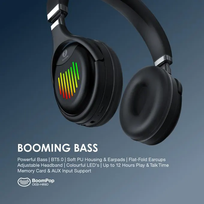 Oraimo Booming Bass Wireless gaming Headphone OED-H89D, Bluetooth, Battery 350 mAh, black