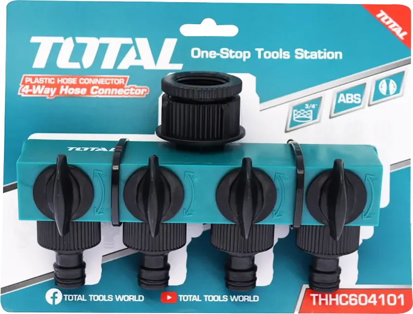 Total Tools 4 Outlet Water Hose Connector, Blue*Black, THHC604101