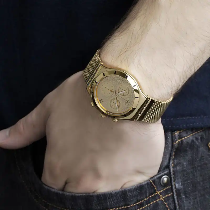 Swatch Unisex 's Round Shape Stainless Steel  Strap Analog Wrist Watch, Gold , YCG410GA