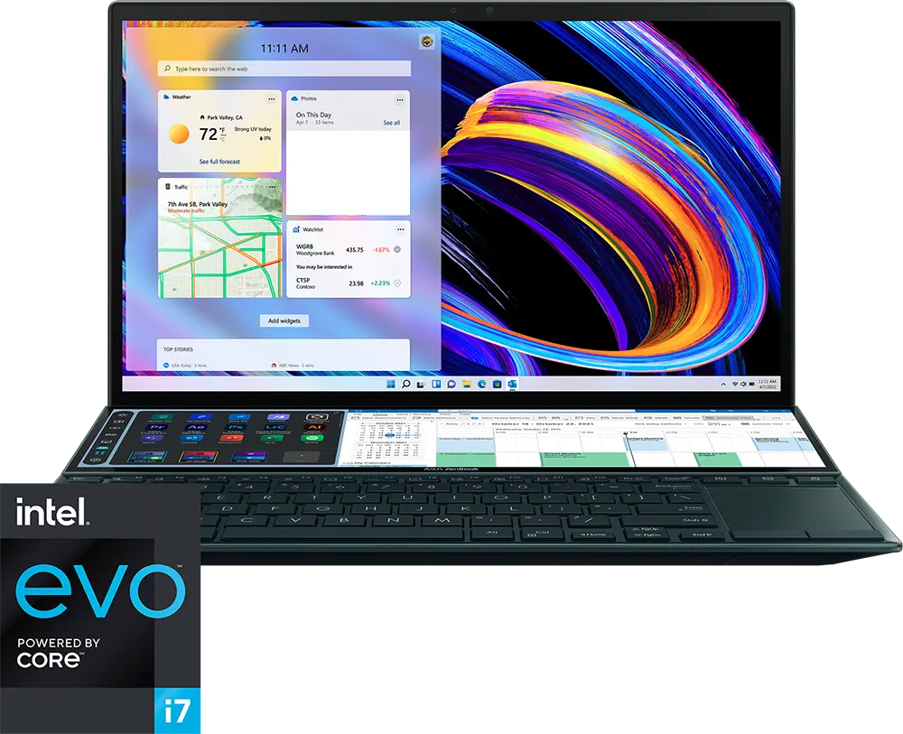 ASUS LAPTOP Asus Zenbook Duo UX482EGR-HY007W Intel Core  i7-1195G7, 16GB RAM, 1TB SSD Hard Disk,  NVIDIA GeForce, 14" FHD Touch Display, Windows 11, Blue