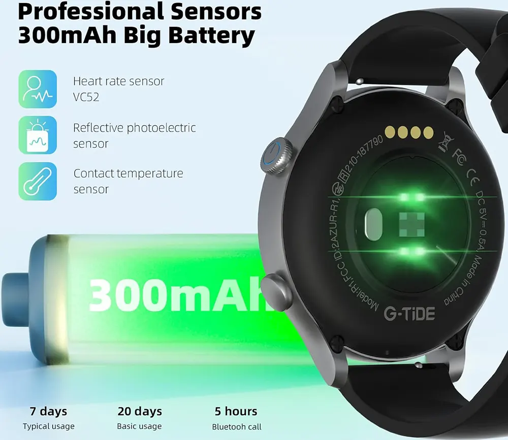 ساعة جي تايد R1 الذكية ، شاشة 1.32 بوصة ، مقاومة للماء، لون رمادي