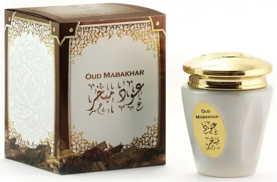 Almas Oud Mubakkhar incense , composed of oud, amber, musk, and saffron, 35 grams
