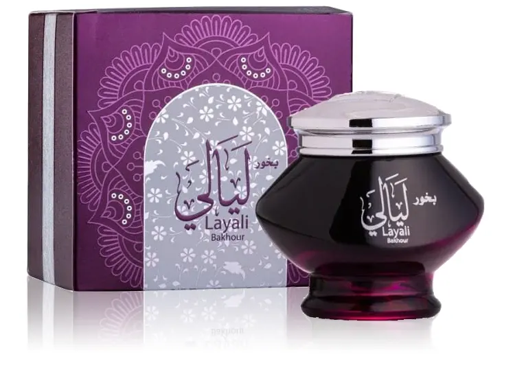 Almas Layaly incense , composed of woods, oriental oils, saffron, and sandalwood, 40 grams