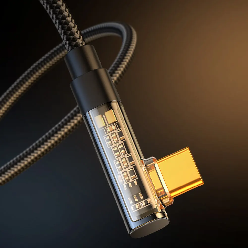 كابل شحن جوي روم سريع زاوية يمين، USB-A إلى Type-C، 1.2 متر، S-UC027A6، أسود