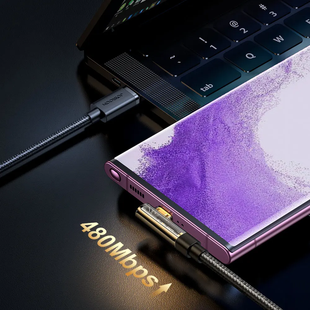 كابل شحن جوي روم سريع زاوية يمين، USB-A إلى Type-C، 1.2 متر، S-UC027A6، أسود