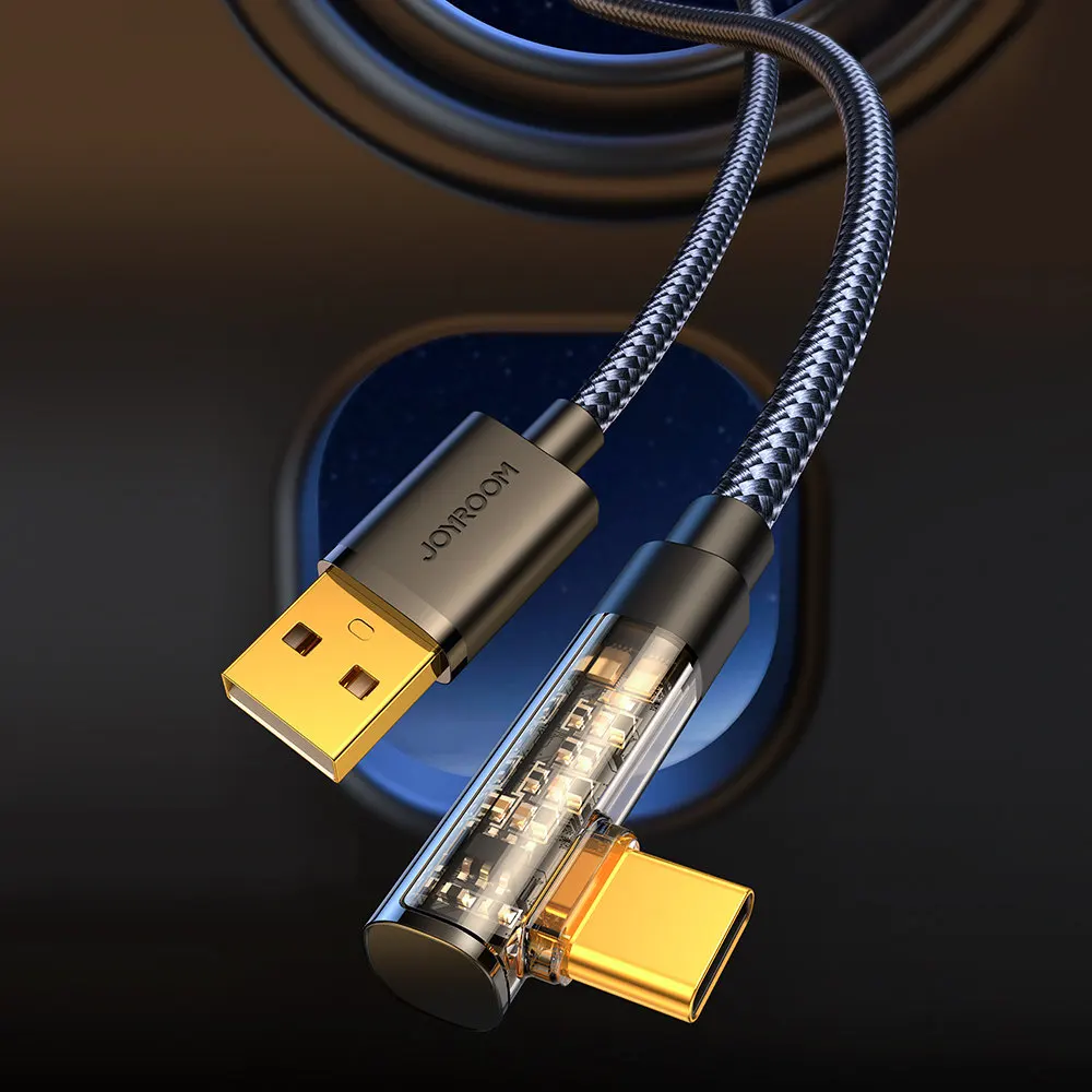 كابل شحن جوي روم سريع زاوية يمين، USB-A إلى Type-C، 1.2 متر، S-UC027A6، أسود