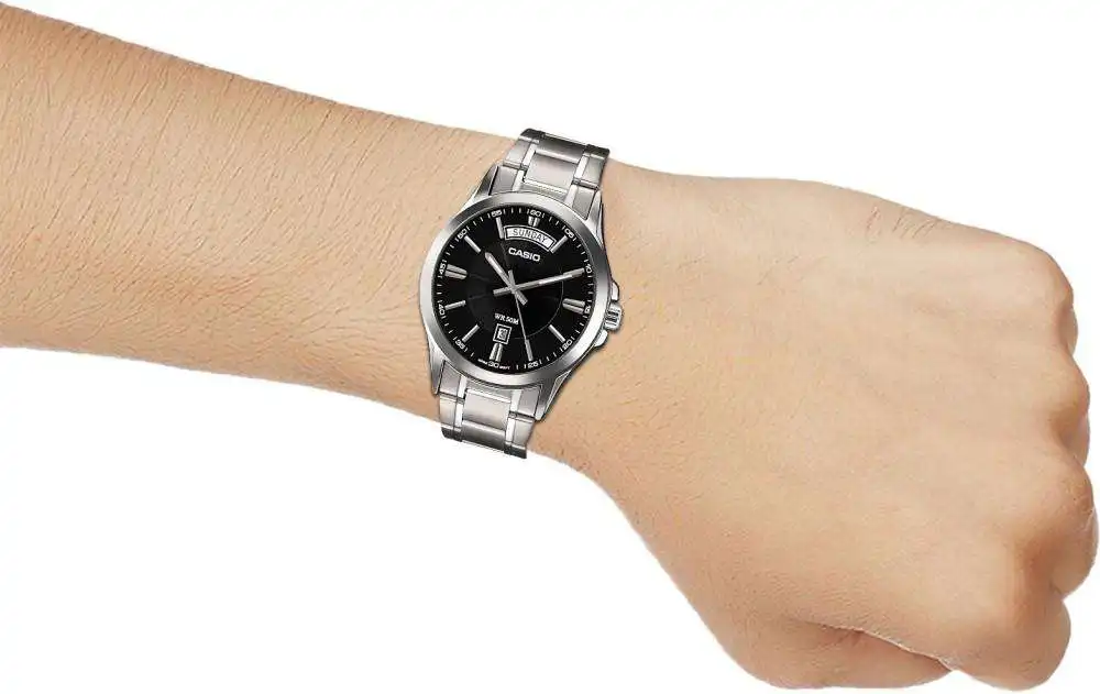 Casio Men's Round Shape stainless steel Strap Analog Wrist Watch, Silver , MTP-1381D-1AVDF