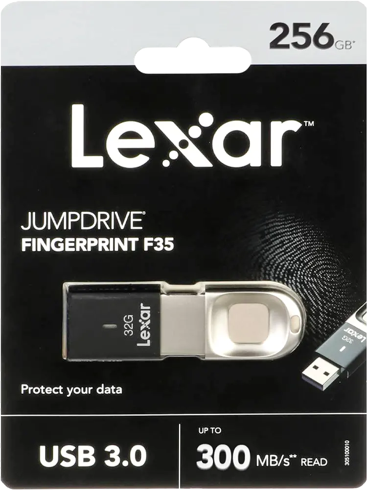 ليكسر جمب درايف® F35 فلاش ميموري ليكسار، 256 جيجا، اي دي ببصمة الأصابع، USB 3.0، أسود، LJDF35-256BAP
