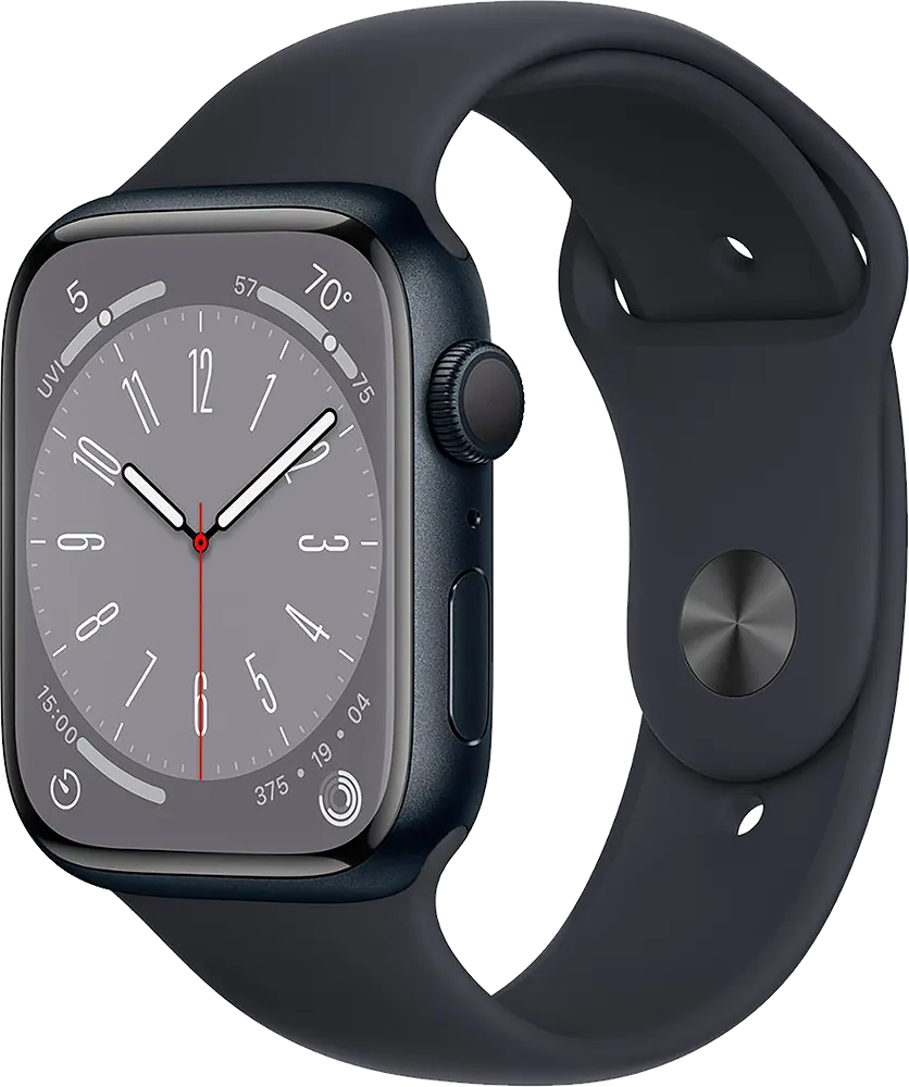 Apple Series 8 Smart Watch, 45mm OLED Touch Screen, Water Resistant, Aluminum Case, Midnight