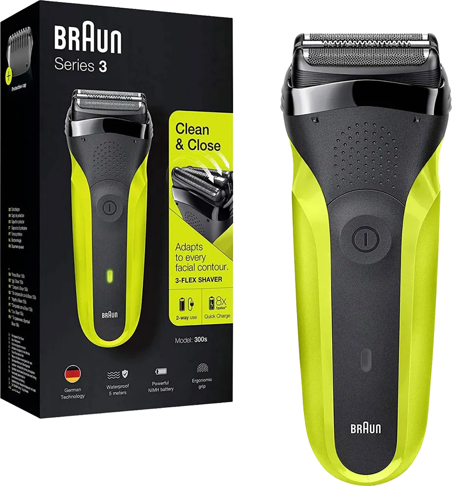 Braun Beard Shaver, Rechargeable, Fully Washable, Black, 300S