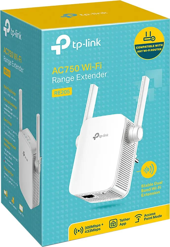 TP-Link WiFi Range Extender, RE205, Dual Band, 300 Mbps, White, AC750