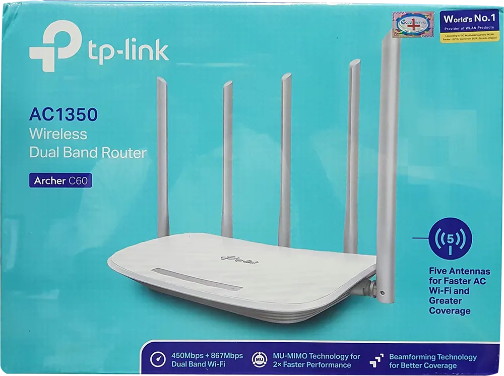 TP-Link Archer C60 Router, Wi-Fi, Dual Band, 5 Antennas, White, AC1350