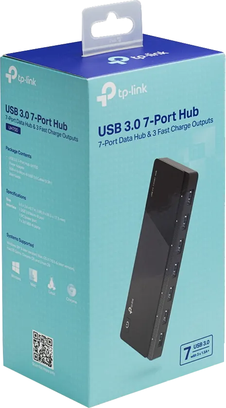 TP-LINK HUB 7-Ports, USB 3.0,  3 Fast Charge Outputs, Black, UH700