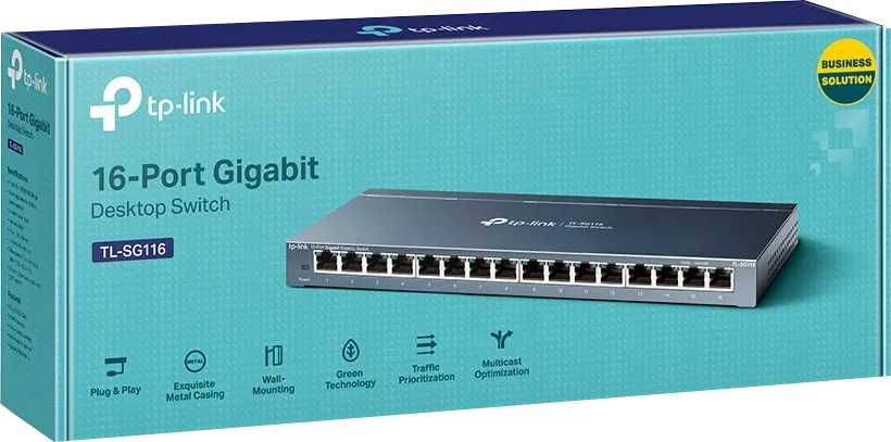 Ethernet Desktop Switch TP-Link 16-Port , 1 Gigabit , Black, TL-SG116