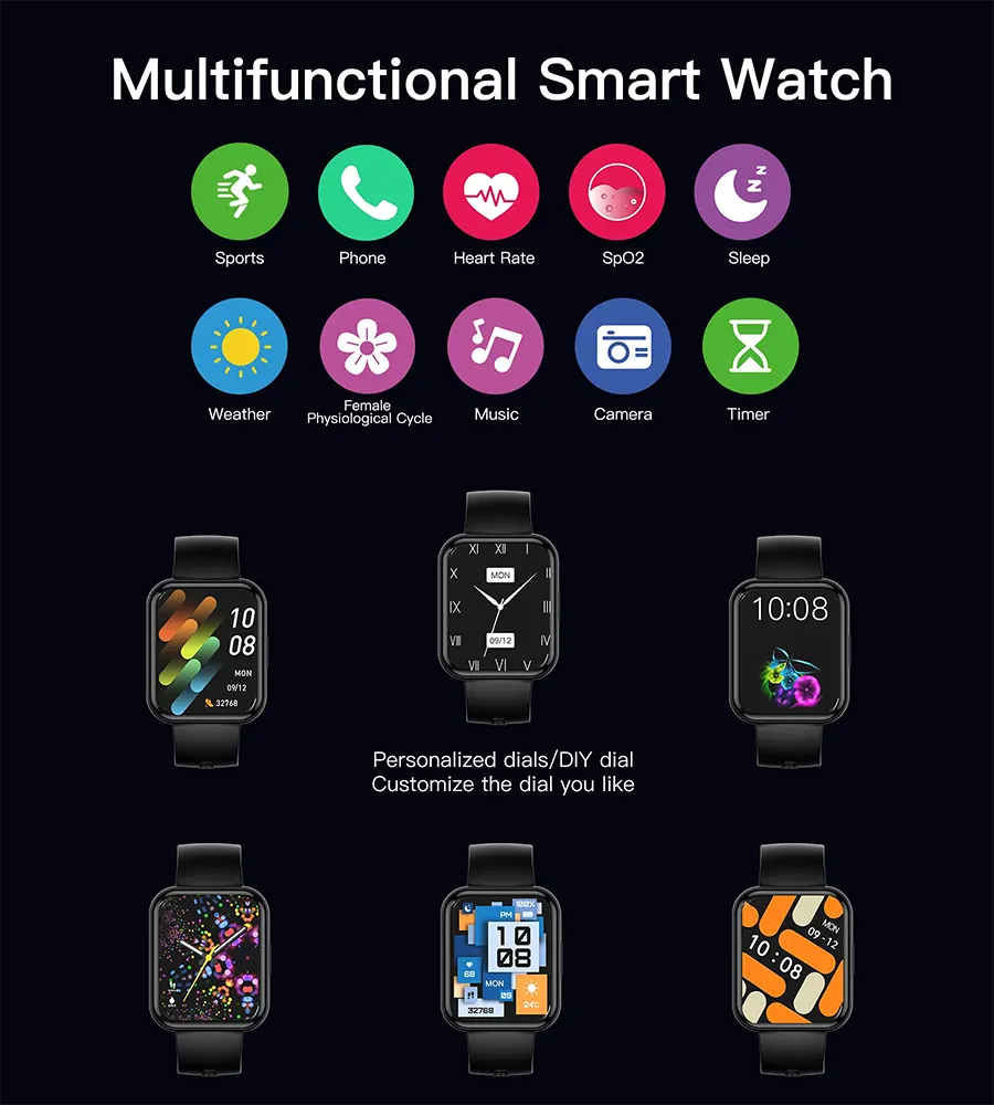 Choetech Smart Watch , 1.91" HD Touch Screen, Silicone Strap, Waterproof, Black, WT001