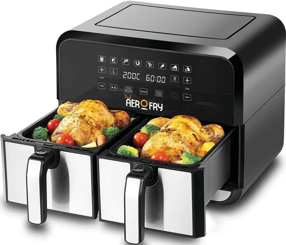 Black & Decker Air Fryer without Oil, 1700 Watt, 2 Drawers (4L + 4L), Touch Digital Display, Black, DZAF1700-B5