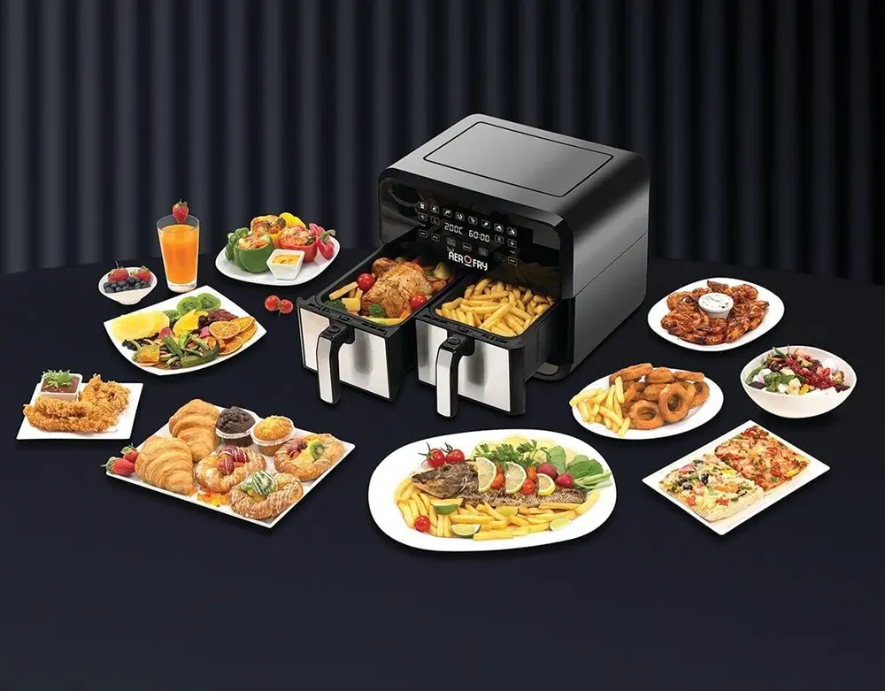 Black & Decker Air Fryer without Oil, 1700 Watt, 2 Drawers (4L + 4L), Touch Digital Display, Black, DZAF1700-B5