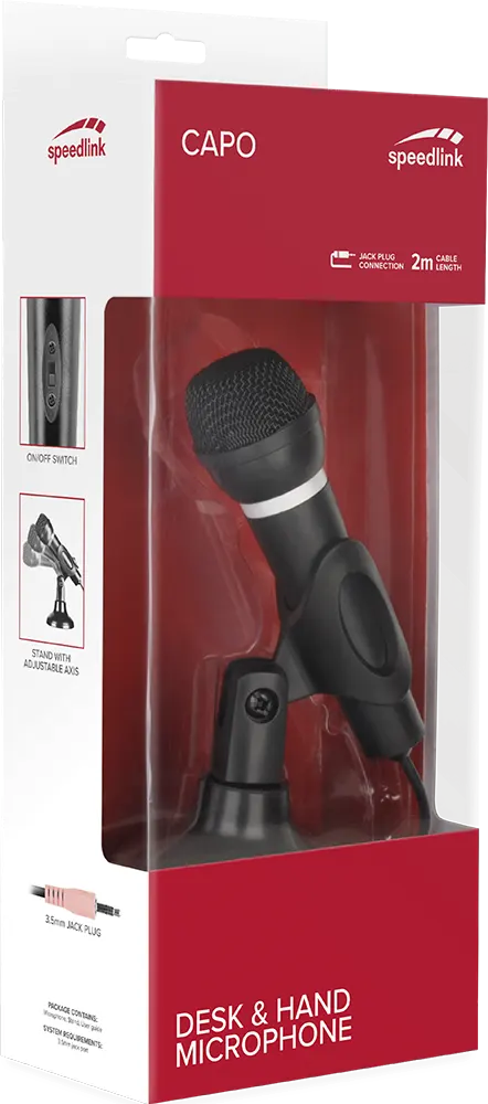Desk & Hand Microphone Speed Link, 3.5mm jack, Black, SL.8703