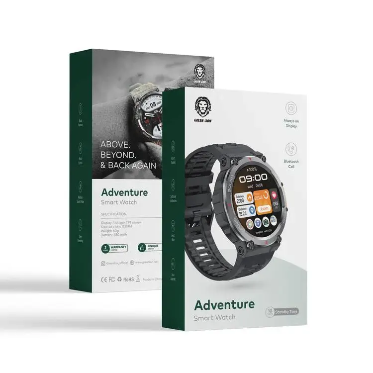 Green Lion Adventure Smart Watch, 1.44 inch touch screen, water resistant, 380 mAh battery, black, GNADSWBK