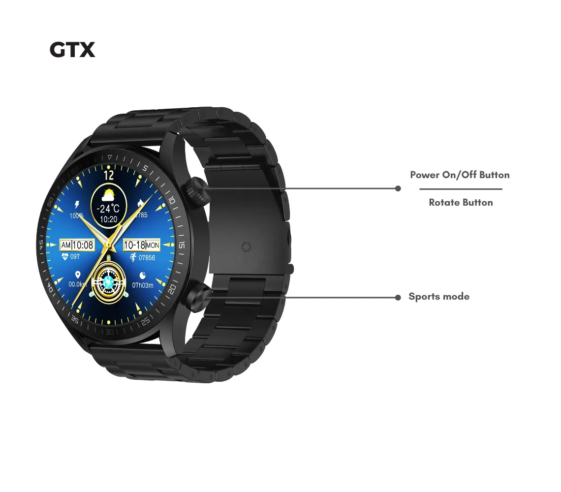 ساعة جي تاب الذكية ،شاشة  سيمي اموليد 1.45 بوصة تعمل باللمس، مقاومه للماء ،بطارية 290 مللي أمبير،ذهبي،GTX