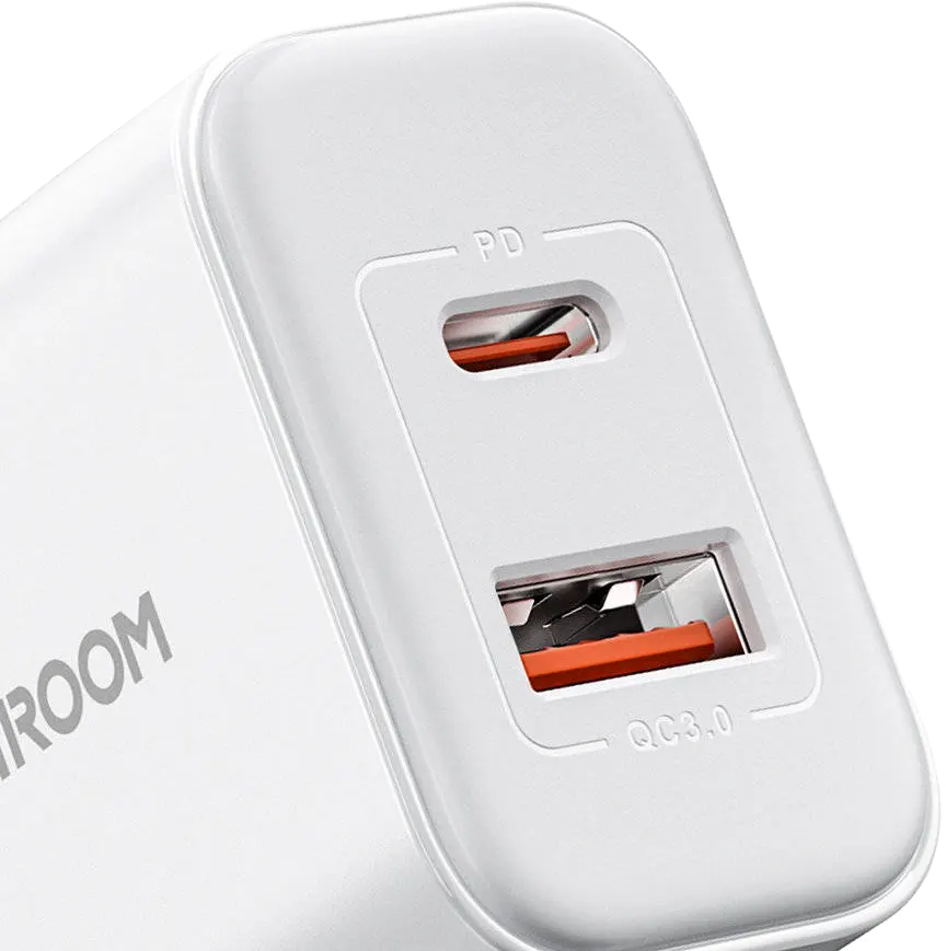 شاحن جوي روم سريع بمنفذين ، 20 واط ، نوع سي - لايتنينج ، أبيض ، JR-TCF05EU