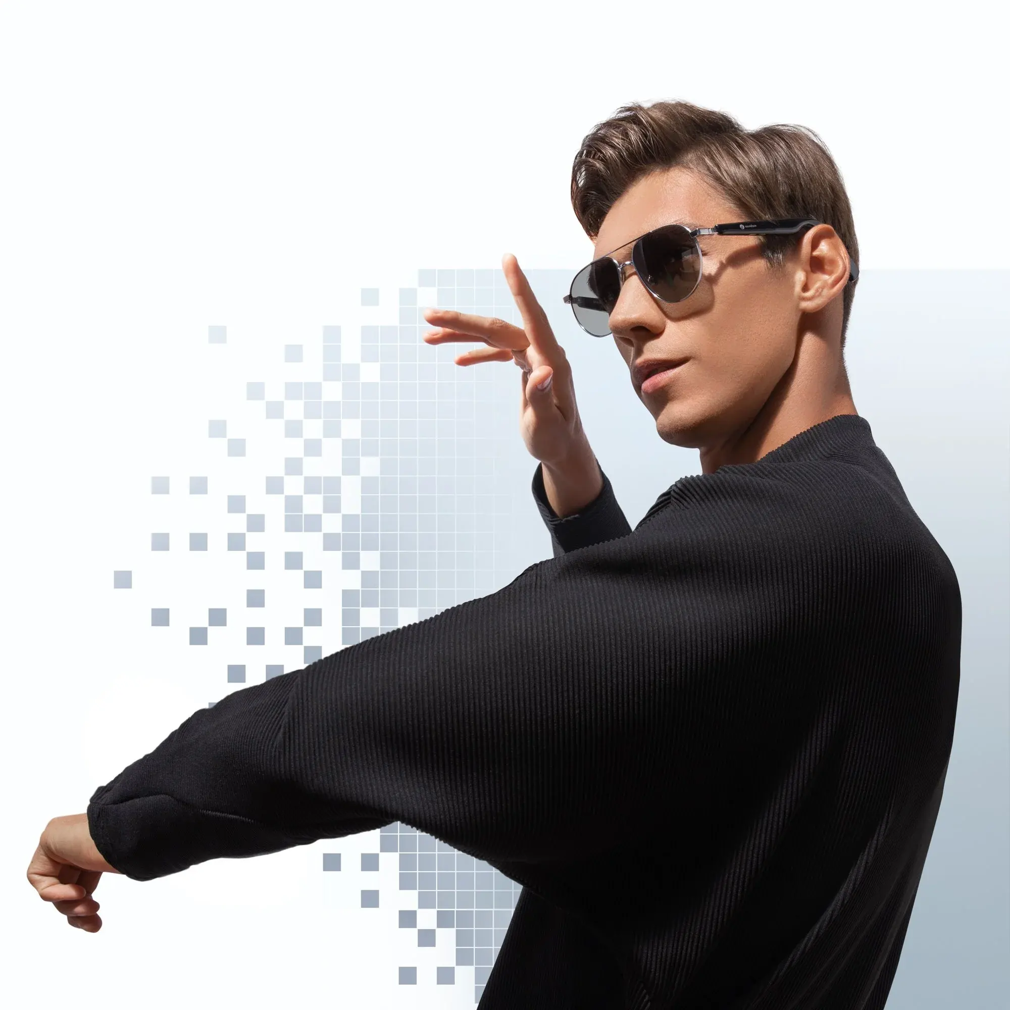 نظارة صوتية تجمع بين مكبرات الصوت والنظارات الشمسية من أنكر، بلوتوث، بطارية 1100 مللي أمبير، أسود،A3600011