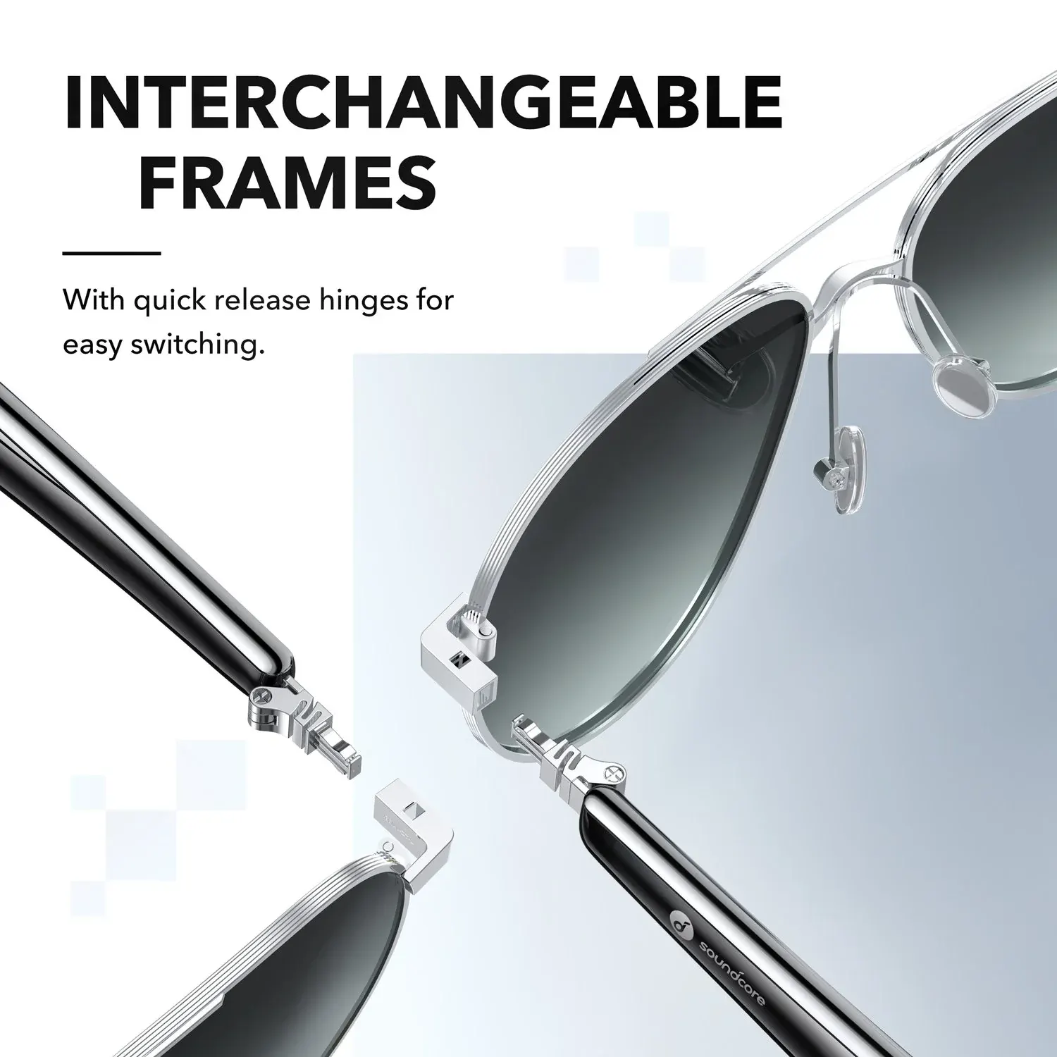 نظارة صوتية تجمع بين مكبرات الصوت والنظارات الشمسية من أنكر، بلوتوث، بطارية 1100 مللي أمبير، أسود،A3600011