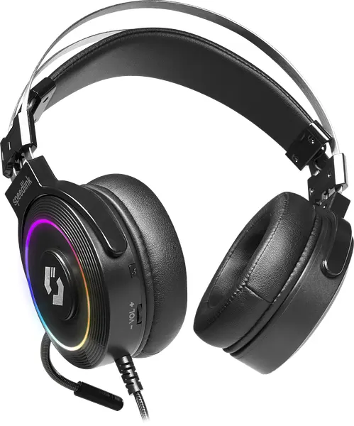 سماعة رأس محيطية سبيد لينك SL-860005-BK للألعاب، ميكرفون، إضاءة RGB، أسود